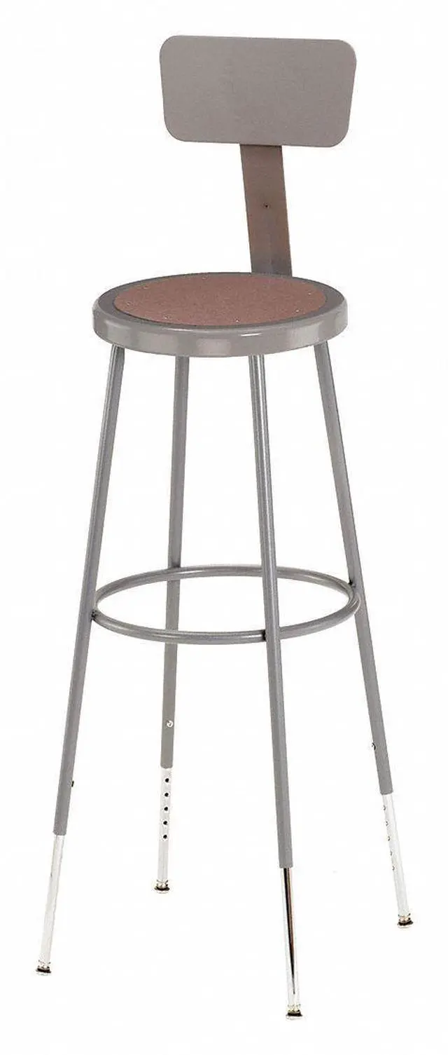 Alt view image 2 of 2 - NPS 6230HB 6200 Series Height Adjustable Heavy Duty Steel Stool With Backrest - 32" to 39" Seat Height - Brown Seat - Gray Back/Base
