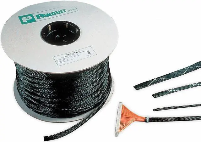Main image of PANDUIT SE50PFR-CR0 Braided Sleeving,0.500 In.,100 ft.,Black