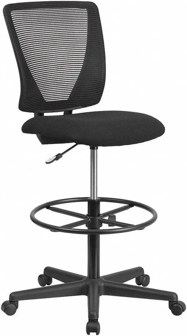 Alt view image 16 of 20 - Ergonomic Mid-Back Mesh Drafting Chair with Black Fabric Seat and Adjustable Foot Ring