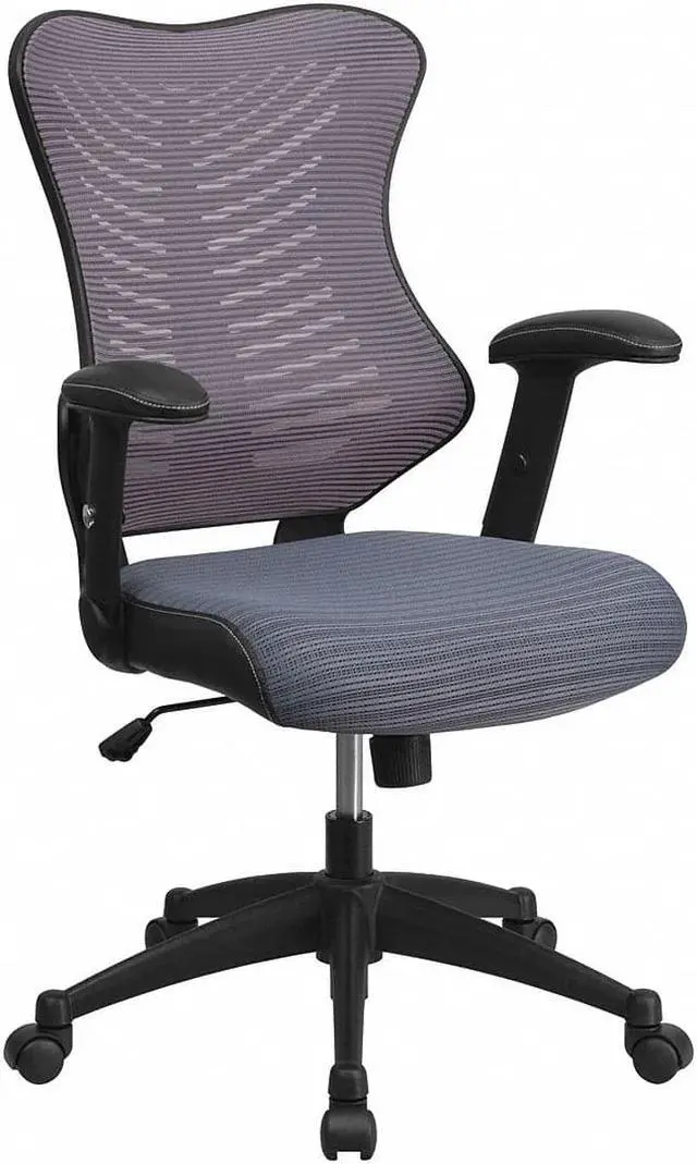 Alt view image 6 of 20 - High Back Designer Gray Mesh Executive Swivel Ergonomic Office Chair with Adjustable Arms