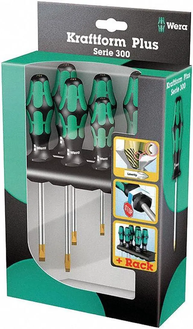 Alt view image 3 of 5 - Wera 05105650001 334/6 Rack Screwdriver Set Kraftform Plus Lasertip and Rack