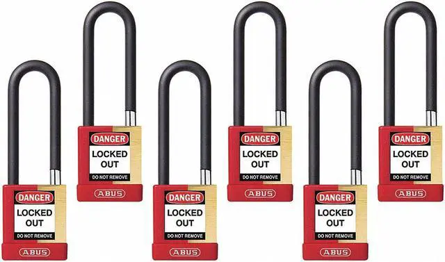 Main image of Abus Alike-Keyed Padlock, Open Shackle Type, 3" Shackle Height, Red  20120