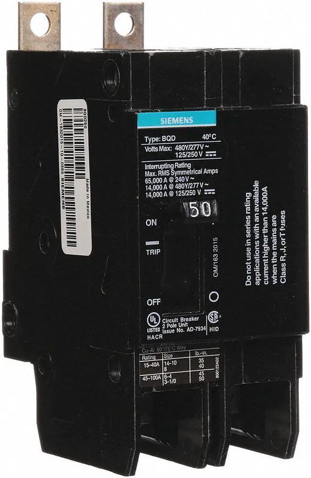 Main image of SIEMENS BQD250 Miniature Circuit Breaker, BQD Series, 50A, 2 Pole, 480V AC,