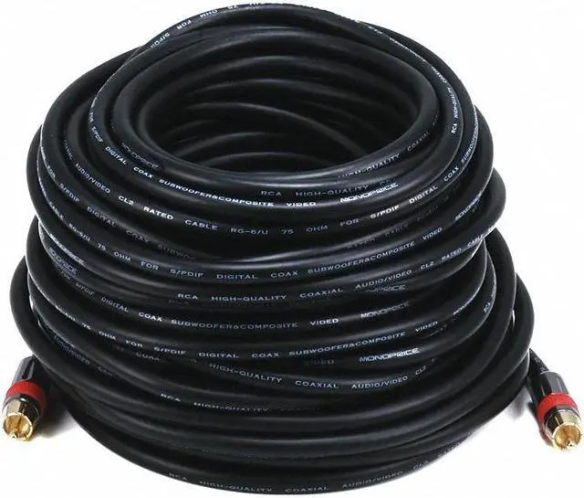 Alt view image 3 of 10 - Monoprice Coaxial Audio/Video - 75 Feet - Black | RCA CL2 Rated RG6/U 75ohm (for S/PDIF, Digital Coax, Subwoofer & Composite Video