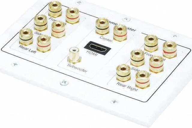 Alt view image 4 of 9 - Monoprice 3-Gang 7.1 Surround Sound Distribution Wall Plate - White - With HDMI, For Home Theater, Speaker Wire And More