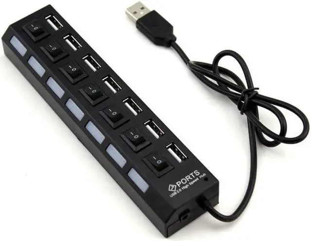 Alt view image 2 of 6 - 7 Ports USB 2.0 hub LED USB2.0 High Speed 480 Mbps Adapter USB Hub With Power on off Switch For PC Laptop Computer