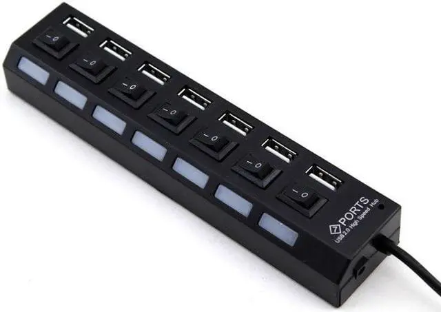 Alt view image 3 of 6 - 7 Ports USB 2.0 hub LED USB2.0 High Speed 480 Mbps Adapter USB Hub With Power on off Switch For PC Laptop Computer