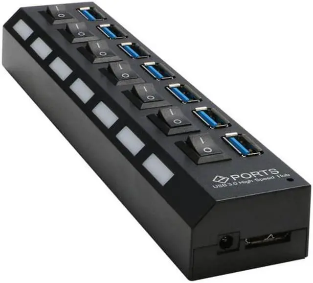 Alt view image 4 of 5 - USB 3.0 Hub High Speed 7 Port USB3.0 Hub with EU/US Power Adapter Multi USB Splitter On/Off Switch for MacBook Laptop PC