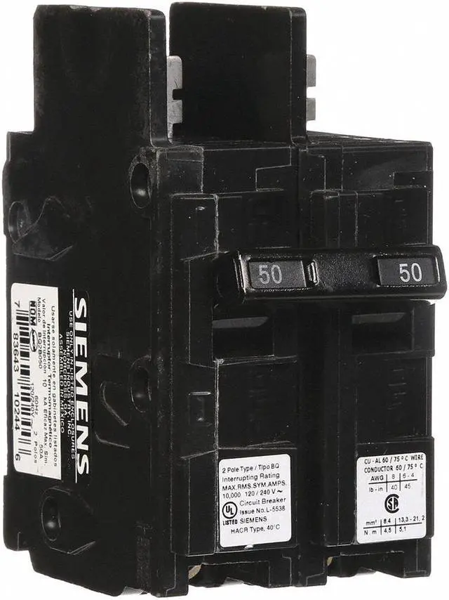 Main image of SIEMENS BQ2B050 50 A Bolt On Standard Miniature Circuit Breaker , 120/240V AC