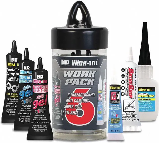 Main image of High-Strength Threadlocker, Black Liquid, 5mL/8mL/8mL/8mL/15mL/15mL Tube