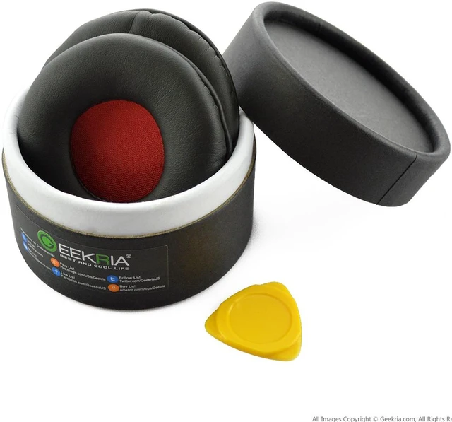 Alt view image 6 of 8 - Geekria QuickFit Protein Leather Replacement Ear Pads for SONY MDR-ZX600 Headphones Earpads, Headset Ear Cushion Repair Parts (Black/Red)
