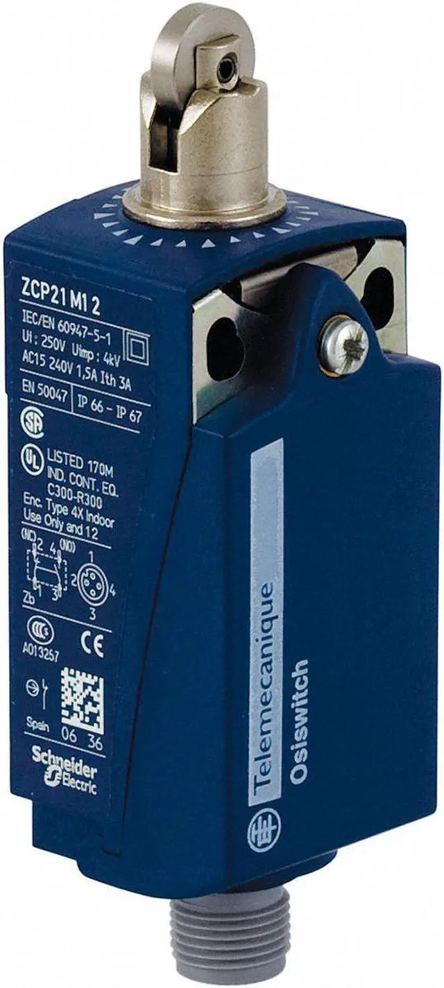 Alt view image 2 of 2 - TELEMECANIQUE SENSORS XCKP2102M12 Limit Switch, Plunger, Roller, 1NC/1NO, 3A @