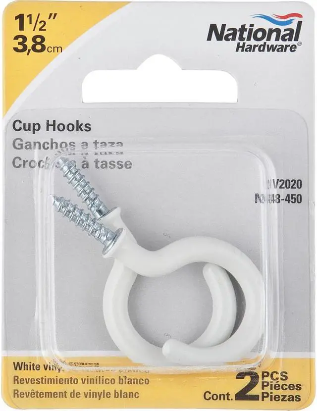 Alt view image 2 of 6 - National 1-1/2 In. White Vinyl Cup Hook (2 Count) N248450