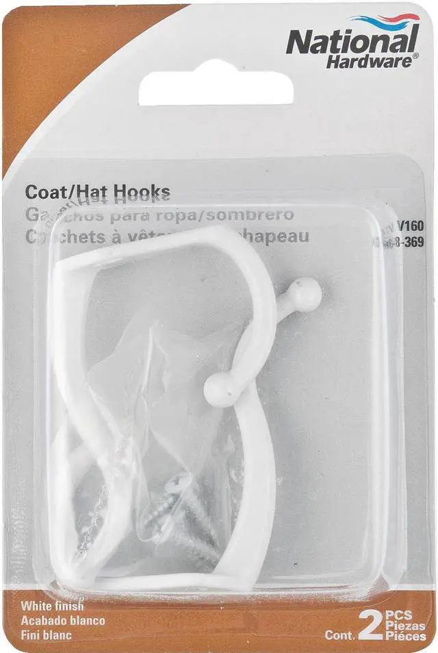 Alt view image 4 of 7 - National, N248-369, 2 Pack, White, Coat & Hat Hook