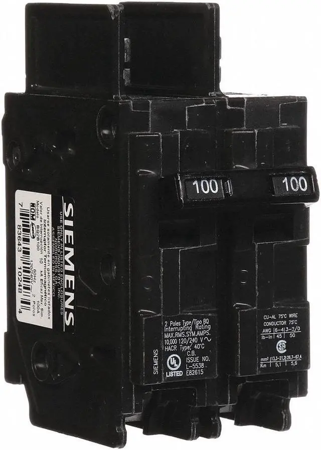 Main image of SIEMENS BQ2B100 Miniature Circuit Breaker, BQ Series, 100A, 2 Pole, 120/240V