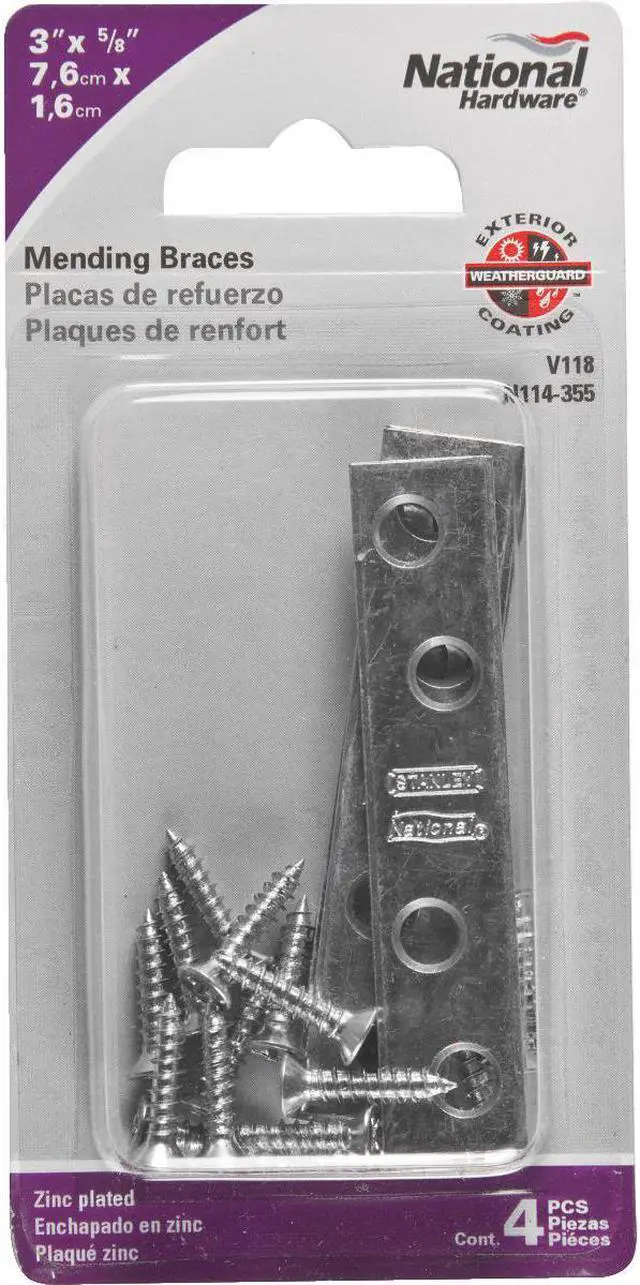Alt view image 3 of 6 - National Catalog 118 3 In. x 5/8 In. Zinc Steel Mending Brace (4-Count) N114355