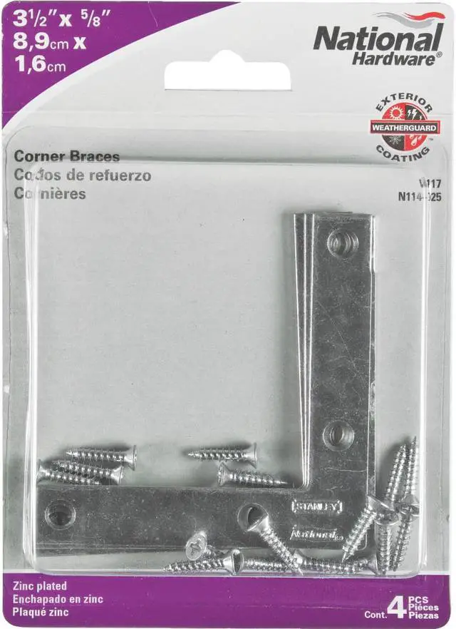 Alt view image 2 of 5 - National Catalog 117 3-1/2 In. x 5/8 In. Zinc Flat Corner Iron (4-Count) N114025
