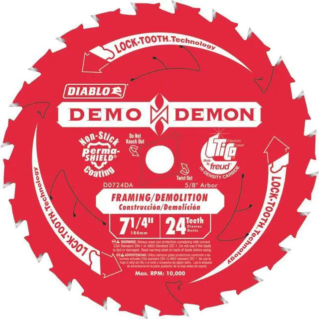 Alt view image 6 of 8 - Freud 7-.25in. 24T Diablo Demo Demon Framing & Demolition Saw Blade D0724DA