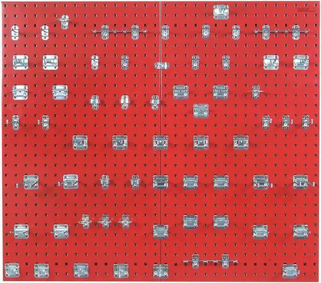 Alt view image 3 of 8 - Triton Products LB2-RKit 2 24 x 42.5 x 0.562 in. Epoxy 18 Gauge Steel Square Hole Pegboards with 63 Piece Loc Hook Assortment, Red
