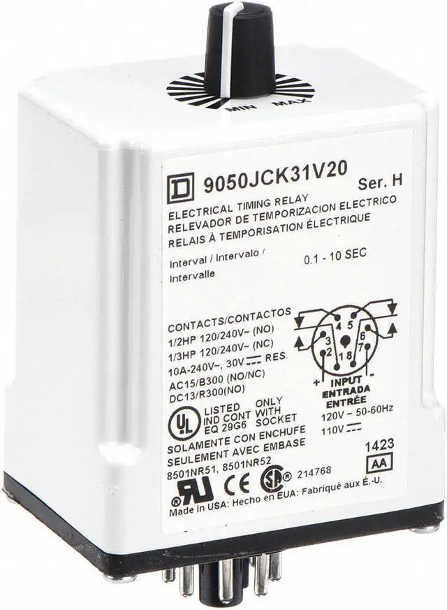 Alt view image 2 of 3 - SCHNEIDER ELECTRIC 9050JCK31V20 Time Delay Rlay,120VAC,10A,DPDT,0.1 sec.