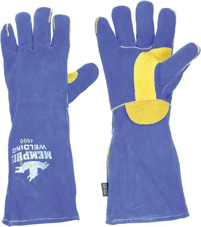 Main image of mcr safety 4500xxl 13inch memphis split cow leather welder men's gloves with self hemmed cuff, blue, 2xlarge, 1pair