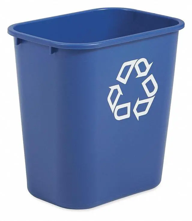 Main image of Small Deskside Recycling Container, Rectangular, Plastic, 13.625Qt, Bl