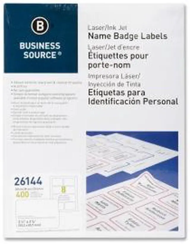Main image of Business Source Name Badge Labels 2-1/3"x3-3/8" 400/PK Plain White 26144