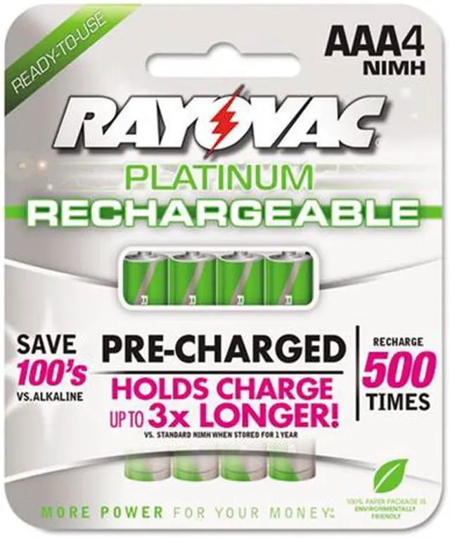 Main image of Rayovac Platinum Rechargeable NiMH Batteries, AAA, 4 per Pack