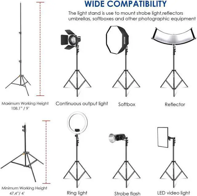 Alt view image 2 of 7 - Impact Aluminum Interlocking Air Cushioned Light Stand 4-9 ft Extendable 3 Sections - Heavy Duty, 22 lb Capacity, Foldable & Stackable - Ideal for Photography, Reflectors, Cameras, Lights, Umbrellas