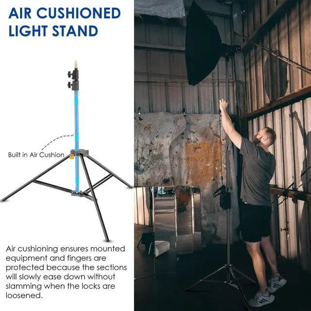 Alt view image 5 of 7 - Impact Aluminum Interlocking Air Cushioned Light Stand 4-9 ft Extendable 3 Sections - Heavy Duty, 22 lb Capacity, Foldable & Stackable - Ideal for Photography, Reflectors, Cameras, Lights, Umbrellas