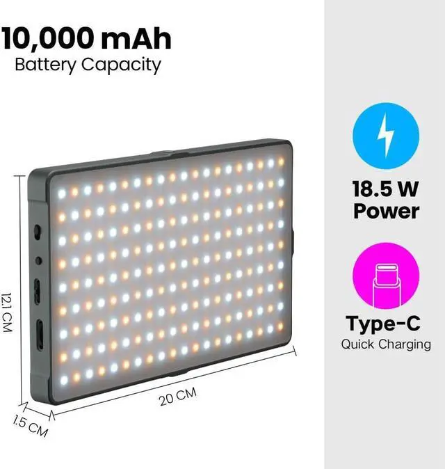 Alt view image 2 of 6 - Genaray Pocket RGB Video Light Panel 10000mAh Li-ion Rechargeable Battery LED Portable Camera Video Light RGB Color Panel Lights with Cold Shoe Mount for DSLR Cameras Photography Lighting