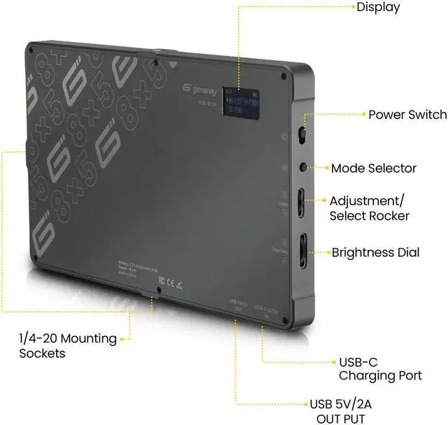 Alt view image 4 of 6 - Genaray Pocket RGB Video Light Panel 10000mAh Li-ion Rechargeable Battery LED Portable Camera Video Light RGB Color Panel Lights with Cold Shoe Mount for DSLR Cameras Photography Lighting