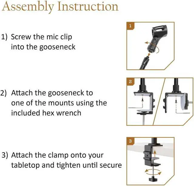 Alt view image 5 of 7 - Auray Microphone Arm Stand Long 12'' Sturdy Gooseneck Mic Stand Adjustable Microphone Arm Stand with Clamp - Mic Holder Flexible Mike Stand Podium Compact Mic Arm for Desk Traveling