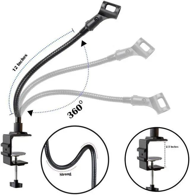 Alt view image 3 of 7 - Auray Microphone Arm Stand Long 12'' Sturdy Gooseneck Mic Stand Adjustable Microphone Arm Stand with Clamp - Mic Holder Flexible Mike Stand Podium Compact Mic Arm for Desk Traveling