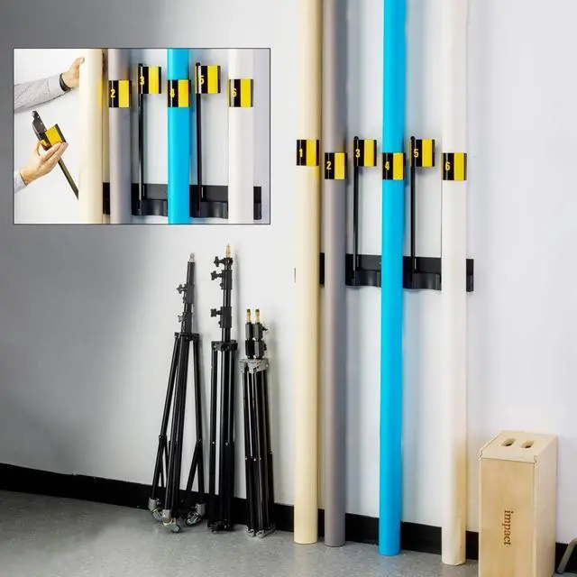 Alt view image 5 of 7 - Impact Seamless Paper Wall Rack, Magnetic Background Paper Roll Organizer for Up to 6 Rolls, Holds 9' Rolls with 4" Diameter, Aluminum Construction, Includes Mounting Hardware-Ideal for Studio, Office