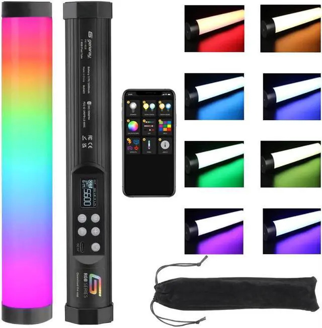 Main image of Genaray RGB 1' Tube Light LED Full Color Portable Video Light w/ App Control, 2800 to 8000K CCT HSI Modes, 10 Lighting & 7 Pixel Effects, CRI 96, TLCI 99, Li-Ion Battery, Passive Cooling, 103 Lux