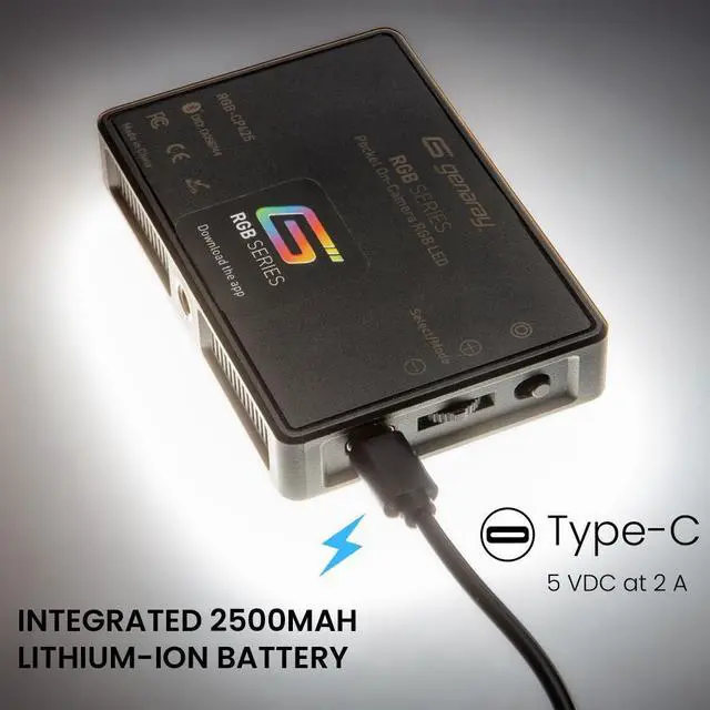 Alt view image 2 of 7 - Genaray Pocket RGB Video Light Panel 2500mAh Li-ion Rechargeable Battery LED Portable Camera Video Light RGB Color Panel Lights for DSLR Cameras Photography Lighting, 2800 to 8000K CCT Range