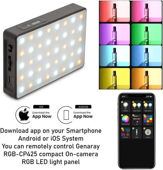 Alt view image 6 of 7 - Genaray Pocket RGB Video Light Panel 2500mAh Li-ion Rechargeable Battery LED Portable Camera Video Light RGB Color Panel Lights for DSLR Cameras Photography Lighting, 2800 to 8000K CCT Range