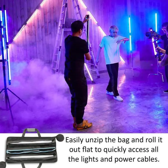 Alt view image 5 of 7 - Genaray RGB Pixel LED Tube Carry Bag Stores 2 of 2' Lights, Water Resistant Cordura Fabric, Protective & Durable with Separate Padded Pocket for Each Light , Padded Handle Wrap & Power Adapters