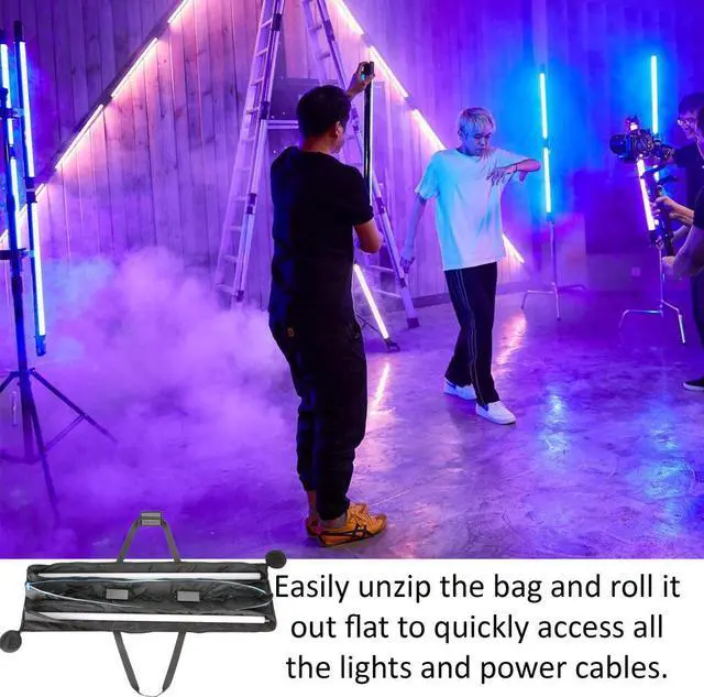 Alt view image 5 of 7 - Genaray RGB Pixel LED Tube Carry Bag Stores 2 of 4' Lights, Water Resistant Cordura Fabric, Protective & Durable with Separate Padded Pocket for Each Light , Padded Handle Wrap & Power Adapters