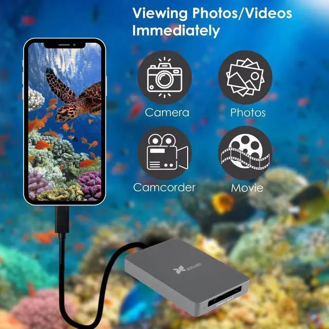 Alt view image 6 of 7 - Xcellon CFexpress Type B Card Reader USB 3.2 Gen 2 10Gbps CFexpress Card Reader, Memory Card Reader w USB C to USB C/USB A Cable, Plug-and-Play, Aluminum Enclosure, Push Lock n Security LED Indicator