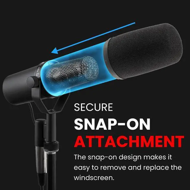 Alt view image 4 of 7 - Auray High-Density Foam Replacement Windscreen for Shure SM7 Microphones Black, Reduces Plosives & Breath Noise with Snap-On Design Perfect for Studio Recording, Broadcasting, and Podcasting