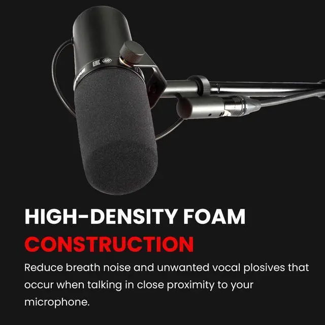 Alt view image 3 of 7 - Auray High-Density Foam Replacement Windscreen for Shure SM7 Microphones Black, Reduces Plosives & Breath Noise with Snap-On Design Perfect for Studio Recording, Broadcasting, and Podcasting