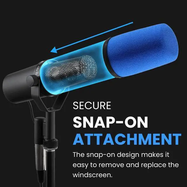 Alt view image 4 of 7 - Auray High-Density Foam Replacement Windscreen for Shure SM7 Microphones Blue, Reduces Plosives & Breath Noise with Snap-On Design Perfect for Studio Recording, Broadcasting, and Podcasting