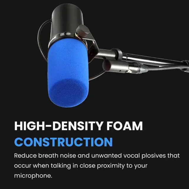 Alt view image 3 of 7 - Auray High-Density Foam Replacement Windscreen for Shure SM7 Microphones Blue, Reduces Plosives & Breath Noise with Snap-On Design Perfect for Studio Recording, Broadcasting, and Podcasting