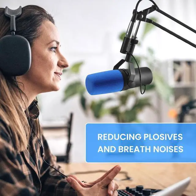 Alt view image 6 of 7 - Auray High-Density Foam Replacement Windscreen for Shure SM7 Microphones Blue, Reduces Plosives & Breath Noise with Snap-On Design Perfect for Studio Recording, Broadcasting, and Podcasting