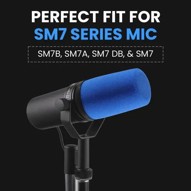 Alt view image 7 of 7 - Auray High-Density Foam Replacement Windscreen for Shure SM7 Microphones Blue, Reduces Plosives & Breath Noise with Snap-On Design Perfect for Studio Recording, Broadcasting, and Podcasting