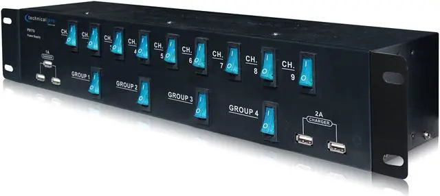 Alt view image 2 of 7 - Technical Pro Rack Mount 1800 Watts 17 Outlet Power Supply Surge Protector with 5V USB Charging Ports,13 power switches USB Work Light Included, Use for DJ, PA, karaoke, studio and home