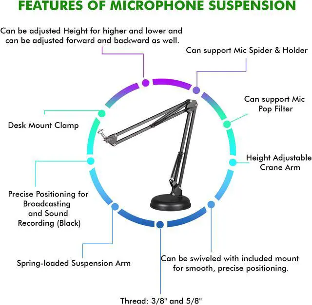 Alt view image 3 of 7 - Technical Pro Microphone Suspension Height Adjustable Crane Arm, Mic Holder, Precise Positioning for Broadcasting and Sound Recording
