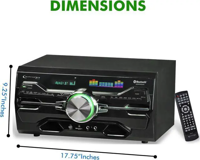 Alt view image 2 of 11 - Technical Pro, Professional Bluetooth Home Audio Receiver with Built-in DVD Player, Dual 1/4'' Mic & USB SD Inputs,Volume & Echo Controls, 4000 watts, Remote Included, for Karaoke, Party's & More